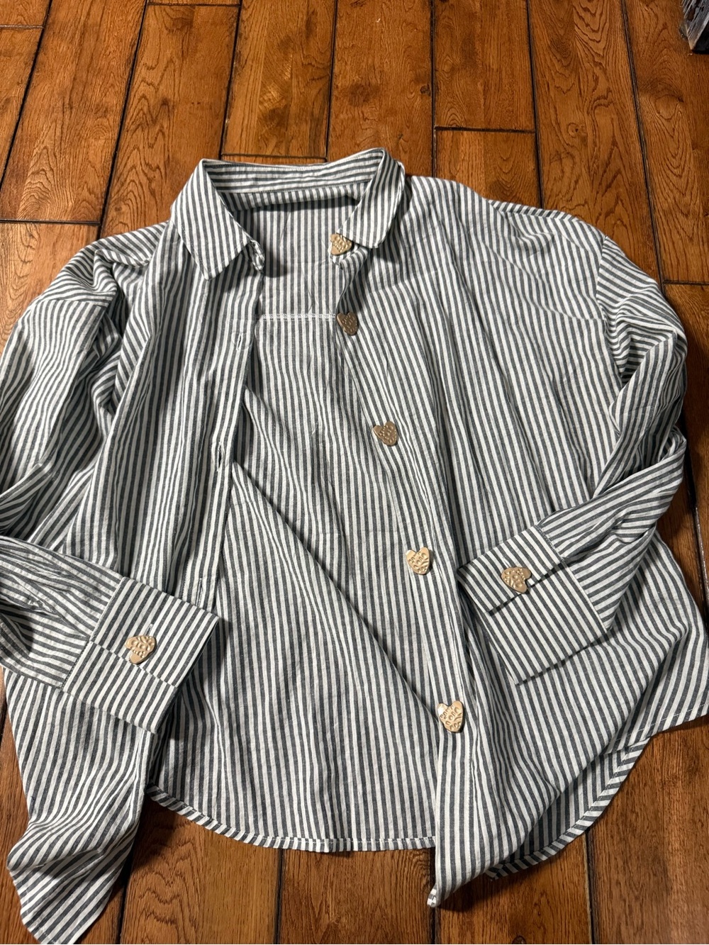 Striped Collared Button-Up Blouse in Black & White